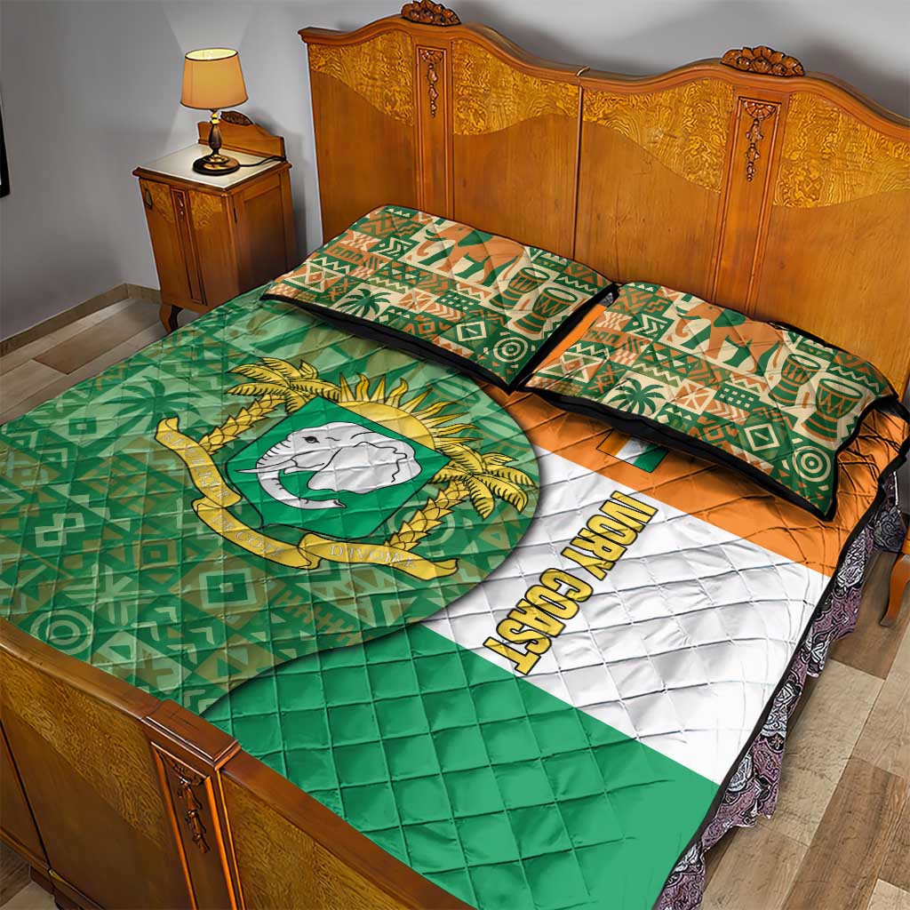 Ivory Coast Quilt Bed Set Elephant Crest and Tribal Pattern - African Pride