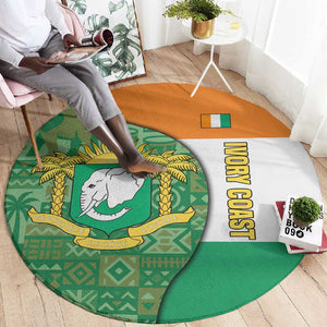 Ivory Coast Round Carpet Elephant Crest and Tribal Pattern - African Pride