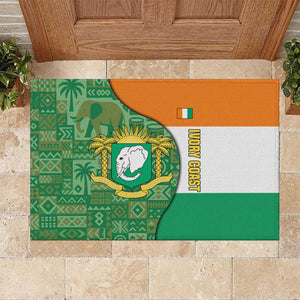 Ivory Coast Rubber Doormat Elephant Crest and Tribal Pattern - African Pride
