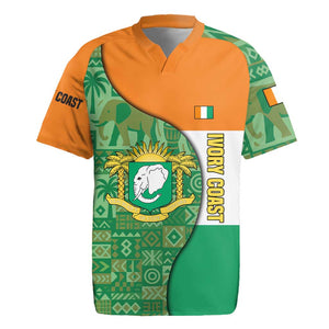 Ivory Coast Rugby Jersey Elephant Crest and Tribal Pattern - African Pride