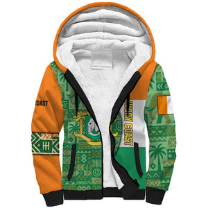 Ivory Coast Sherpa Hoodie Elephant Crest and Tribal Pattern - African Pride
