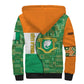 Ivory Coast Sherpa Hoodie Elephant Crest and Tribal Pattern - African Pride