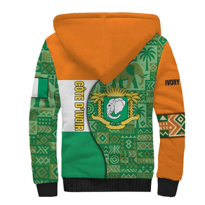 Ivory Coast Sherpa Hoodie Elephant Crest and Tribal Pattern - African Pride