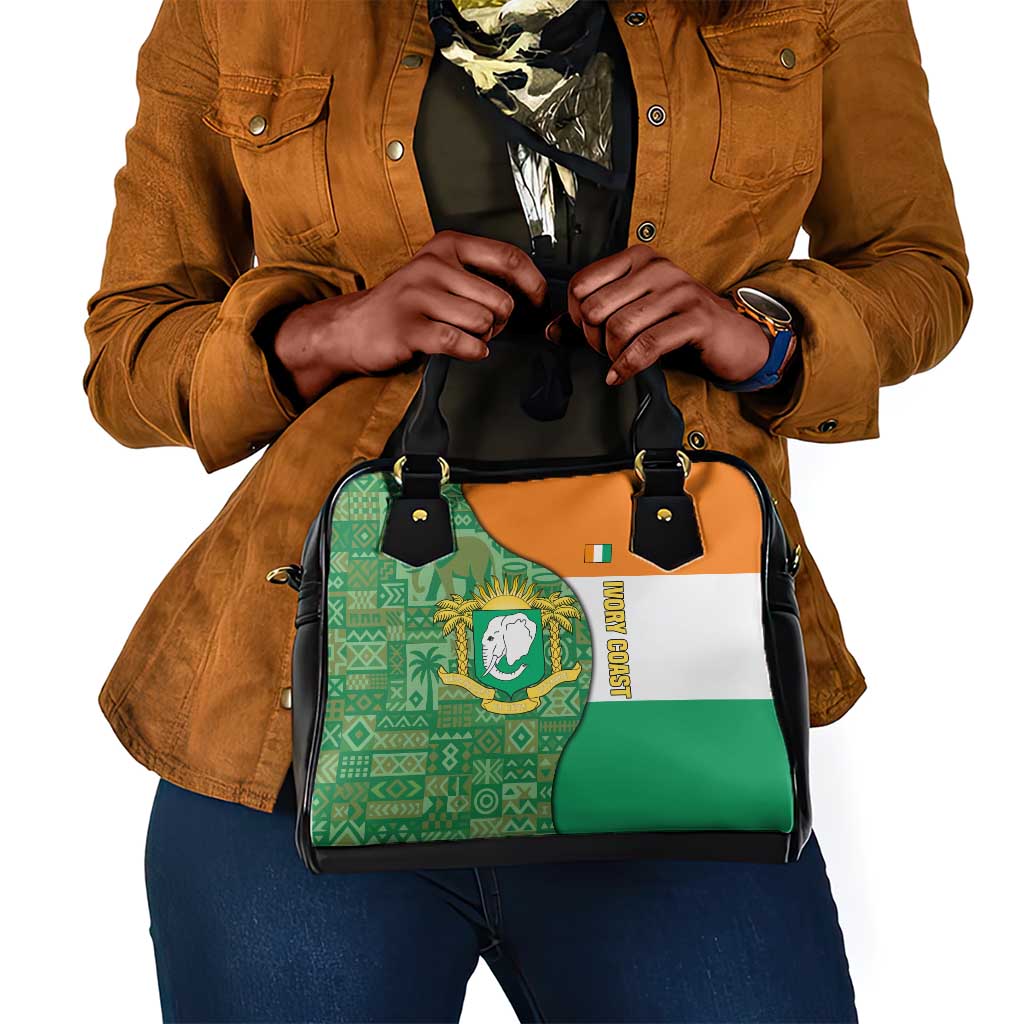 Ivory Coast Shoulder Handbag Elephant Crest and Tribal Pattern - African Pride