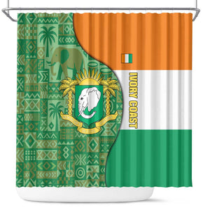 Ivory Coast Shower Curtain Elephant Crest and Tribal Pattern - African Pride