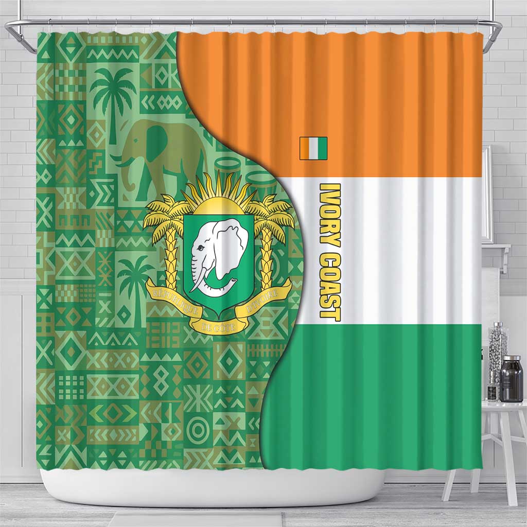 Ivory Coast Shower Curtain Elephant Crest and Tribal Pattern - African Pride