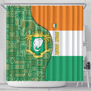 Ivory Coast Shower Curtain Elephant Crest and Tribal Pattern - African Pride