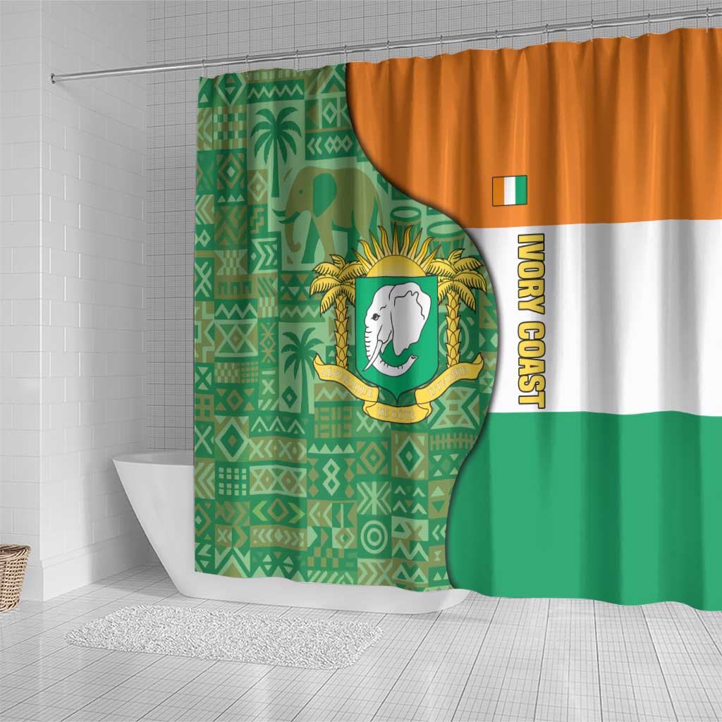 Ivory Coast Shower Curtain Elephant Crest and Tribal Pattern - African Pride