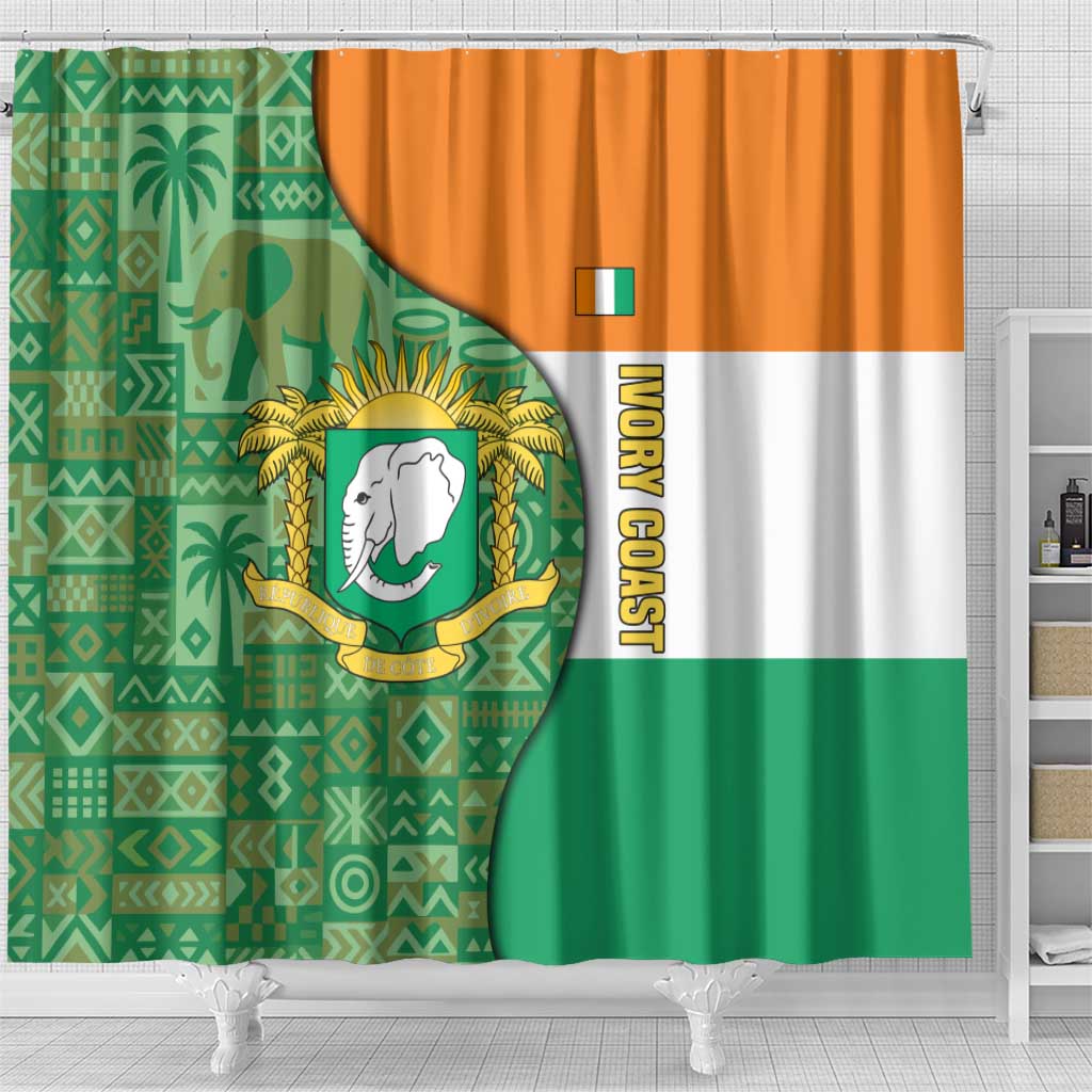 Ivory Coast Shower Curtain Elephant Crest and Tribal Pattern - African Pride