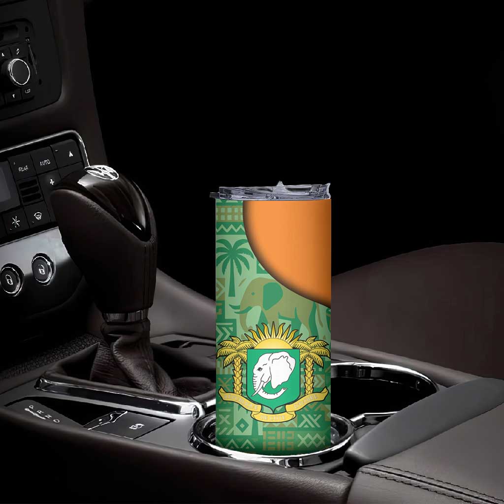 Ivory Coast Skinny Tumbler Elephant Crest and Tribal Pattern - African Pride