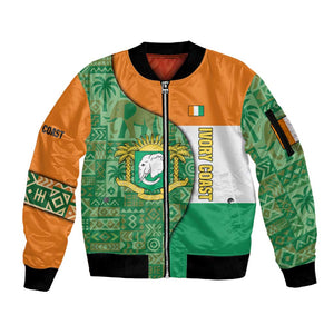 Ivory Coast Sleeve Zip Bomber Jacket Elephant Crest and Tribal Pattern - African Pride