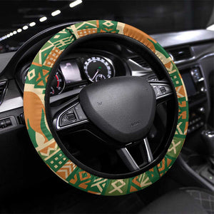Ivory Coast Steering Wheel Cover Elephant Crest and Tribal Pattern - African Pride