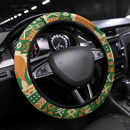Ivory Coast Steering Wheel Cover Elephant Crest and Tribal Pattern - African Pride