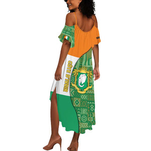 Ivory Coast Summer Maxi Dress Elephant Crest and Tribal Pattern - African Pride
