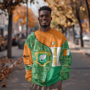 Ivory Coast Sweatshirt Elephant Crest and Tribal Pattern - African Pride