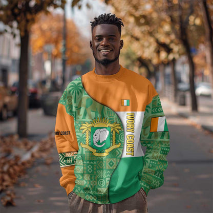 Ivory Coast Sweatshirt Elephant Crest and Tribal Pattern - African Pride