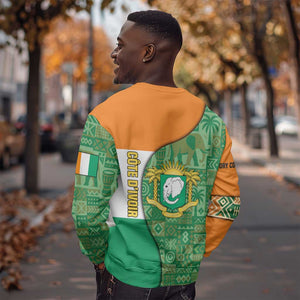 Ivory Coast Sweatshirt Elephant Crest and Tribal Pattern - African Pride