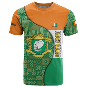 Ivory Coast T shirt Elephant Crest and Tribal Pattern - African Pride