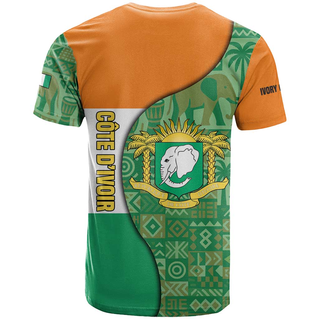 Ivory Coast T shirt Elephant Crest and Tribal Pattern - African Pride