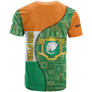 Ivory Coast T shirt Elephant Crest and Tribal Pattern - African Pride