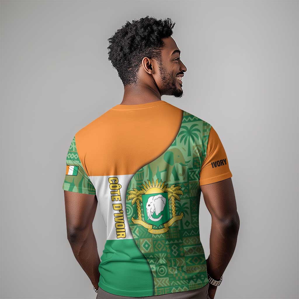 Ivory Coast T shirt Elephant Crest and Tribal Pattern - African Pride
