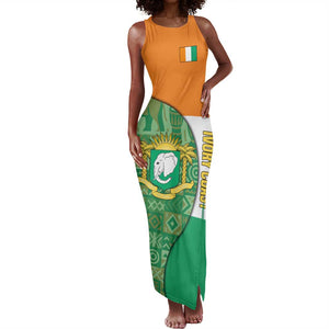 Ivory Coast Tank Maxi Dress Elephant Crest and Tribal Pattern - African Pride