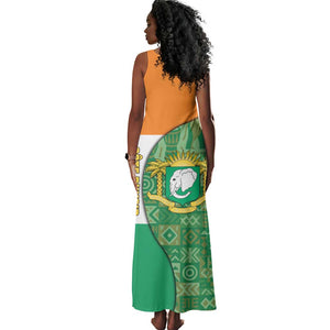 Ivory Coast Tank Maxi Dress Elephant Crest and Tribal Pattern - African Pride