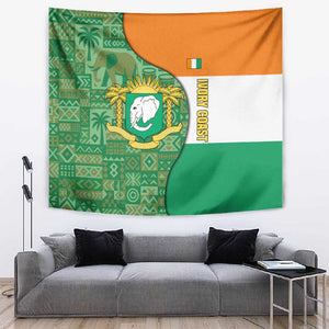 Ivory Coast Tapestry Elephant Crest and Tribal Pattern - African Pride