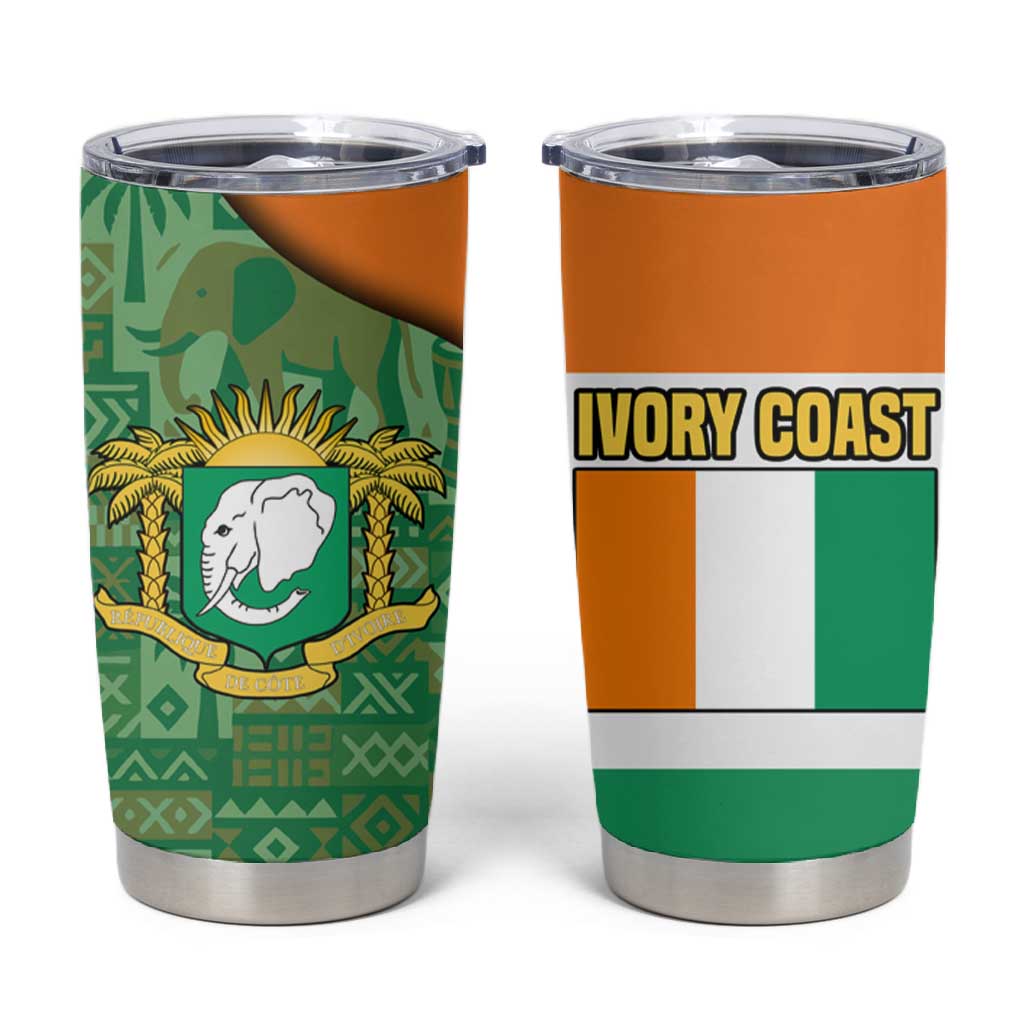 Ivory Coast Tumbler Cup Elephant Crest and Tribal Pattern - African Pride