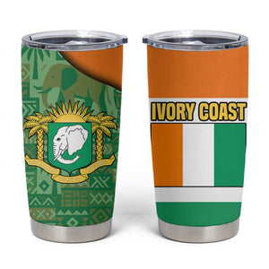 Ivory Coast Tumbler Cup Elephant Crest and Tribal Pattern - African Pride