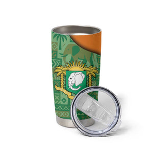 Ivory Coast Tumbler Cup Elephant Crest and Tribal Pattern - African Pride