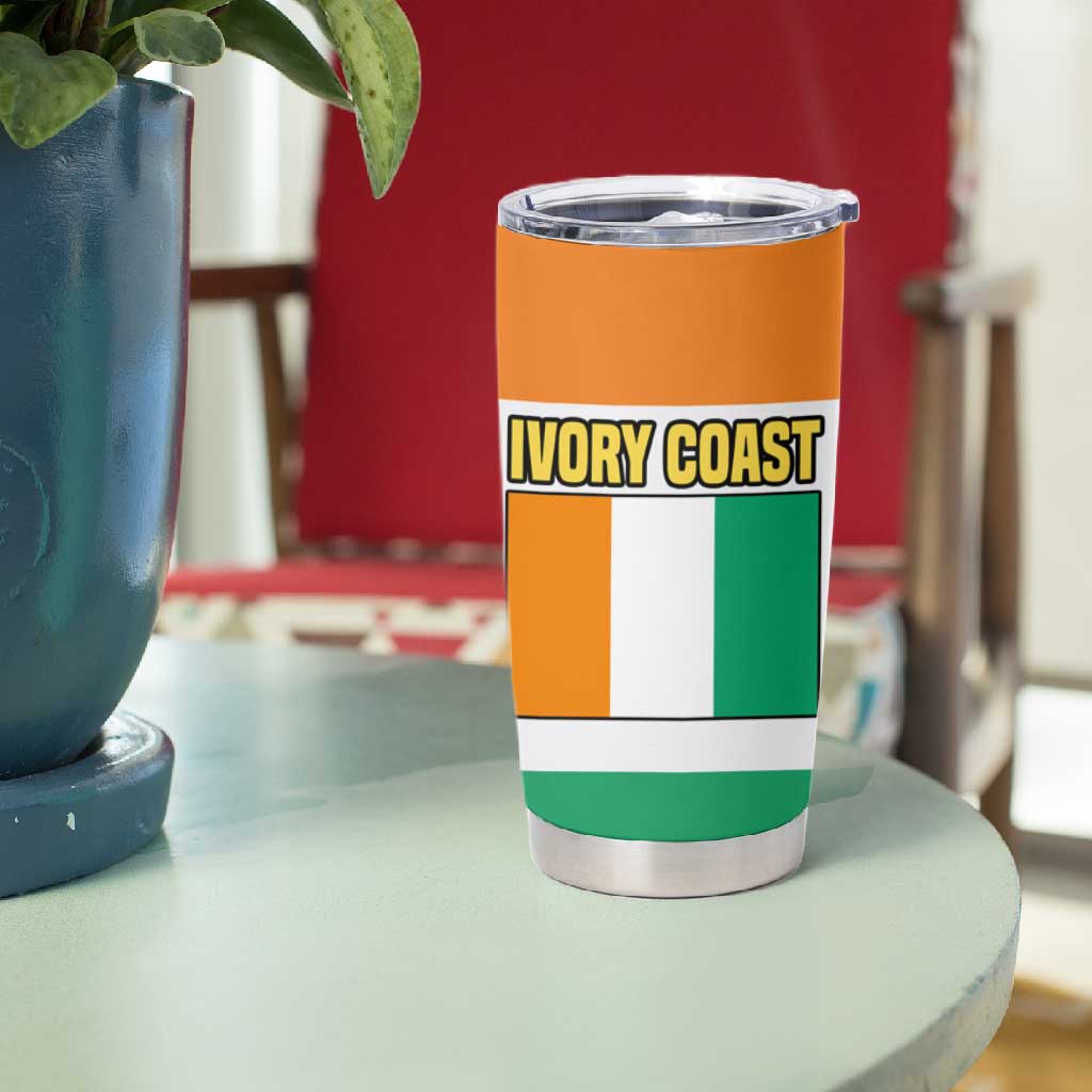 Ivory Coast Tumbler Cup Elephant Crest and Tribal Pattern - African Pride