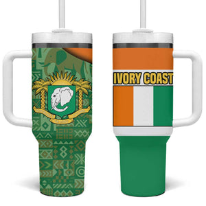 Ivory Coast Tumbler With Handle Elephant Crest and Tribal Pattern - African Pride