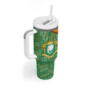 Ivory Coast Tumbler With Handle Elephant Crest and Tribal Pattern - African Pride
