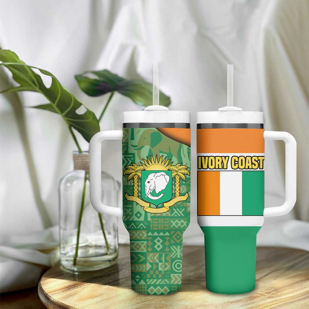 Ivory Coast Tumbler With Handle Elephant Crest and Tribal Pattern - African Pride