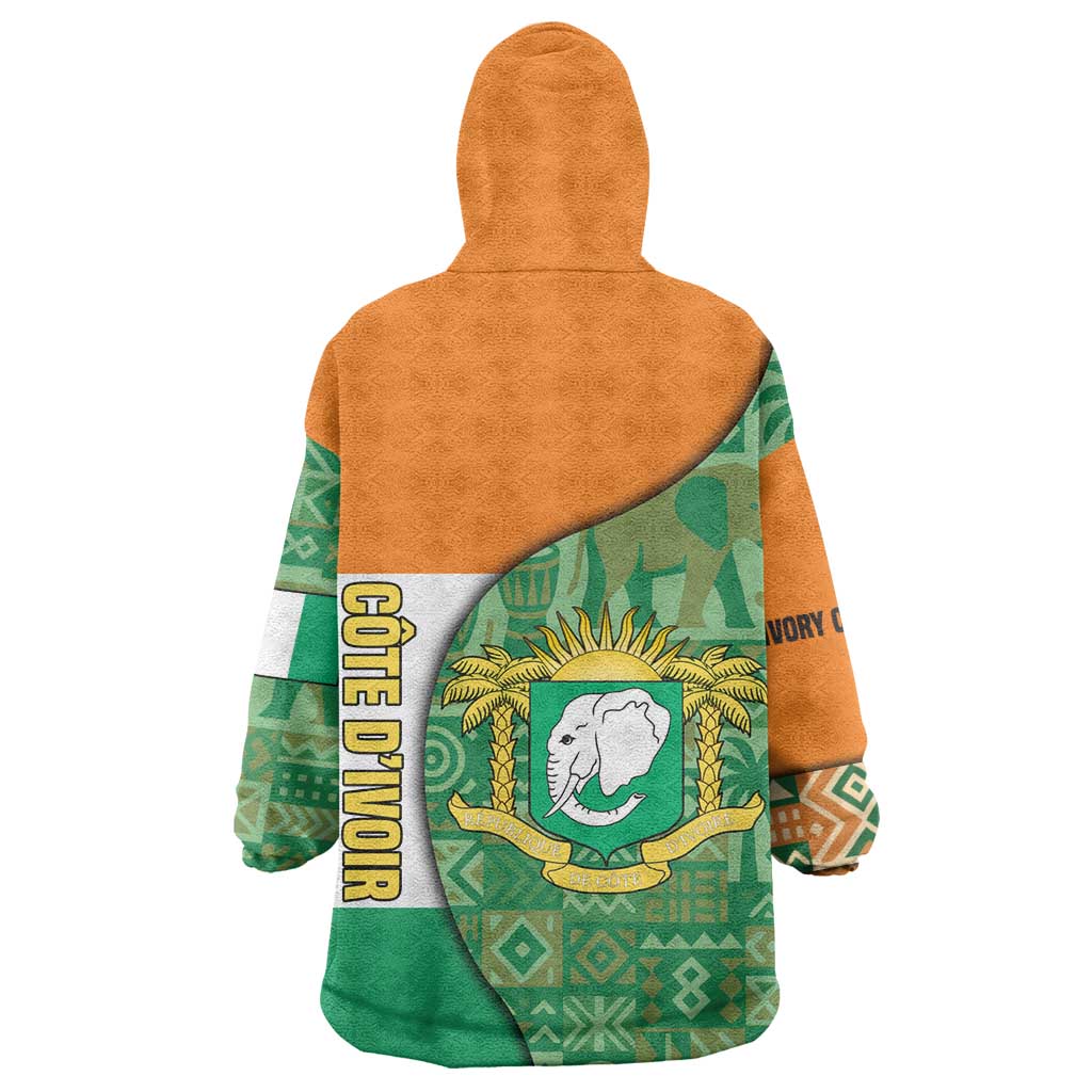 Ivory Coast Wearable Blanket Hoodie Elephant Crest and Tribal Pattern - African Pride