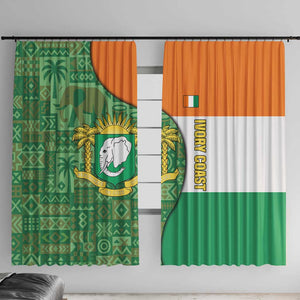 Ivory Coast Window Curtain Elephant Crest and Tribal Pattern - African Pride