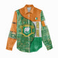 Ivory Coast Women Casual Shirt Elephant Crest and Tribal Pattern - African Pride