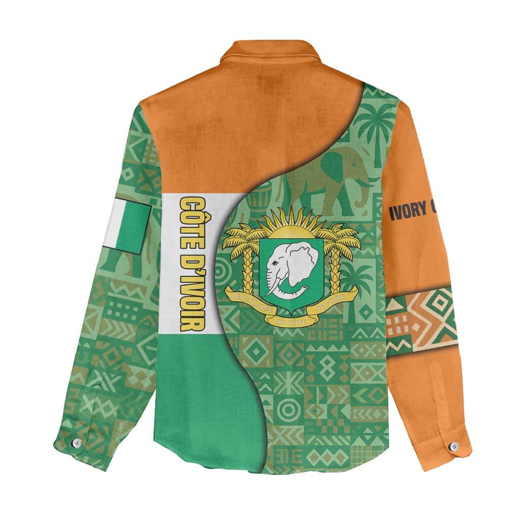 Ivory Coast Women Casual Shirt Elephant Crest and Tribal Pattern - African Pride