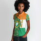 Ivory Coast Women Polo Shirt Elephant Crest and Tribal Pattern - African Pride