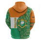 Ivory Coast Zip Hoodie Elephant Crest and Tribal Pattern - African Pride