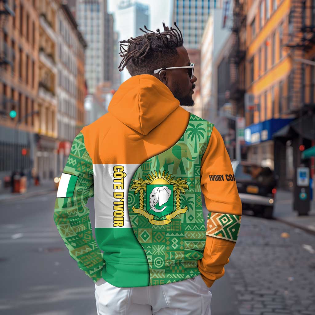 Ivory Coast Zip Hoodie Elephant Crest and Tribal Pattern - African Pride