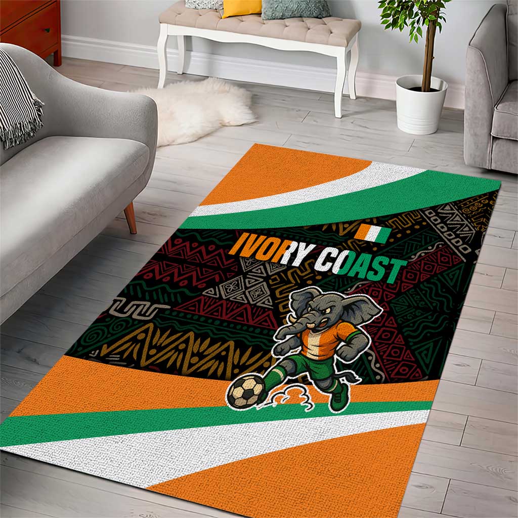 Ivory Coast Elephants Football Area Rug Soccer with Tribal Pattern - African Pride