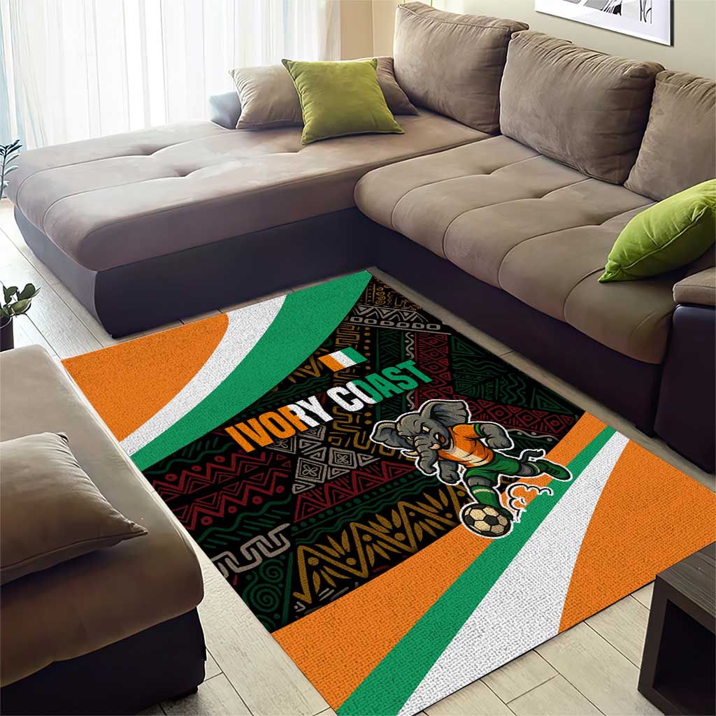 Ivory Coast Elephants Football Area Rug Soccer with Tribal Pattern - African Pride