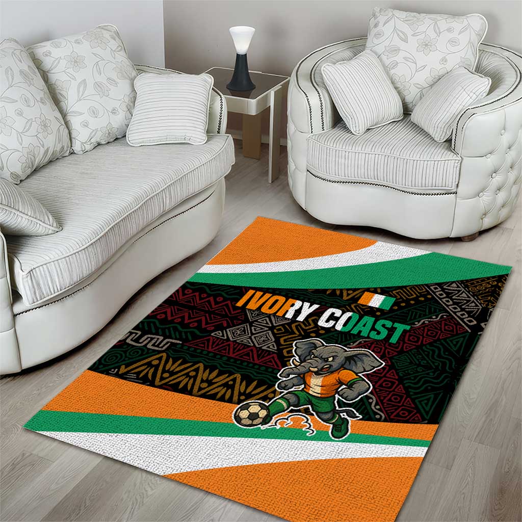 Ivory Coast Elephants Football Area Rug Soccer with Tribal Pattern - African Pride