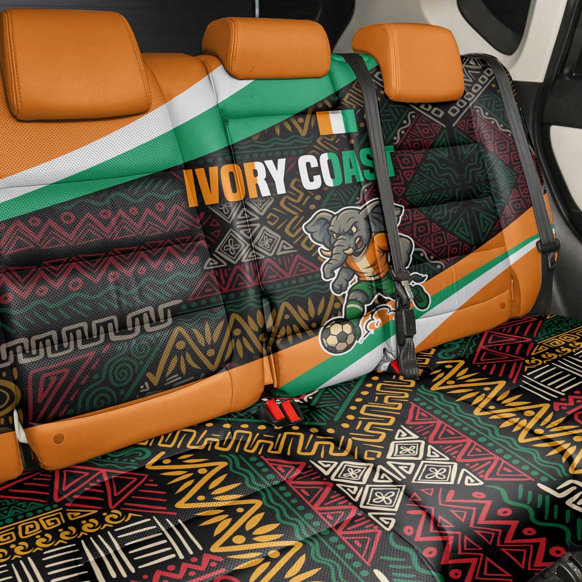 Ivory Coast Elephants Football Back Car Seat Cover Soccer with Tribal Pattern - African Pride