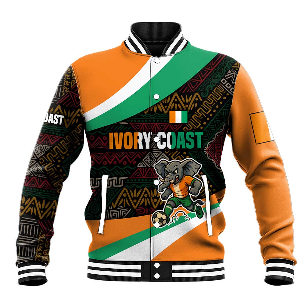 Ivory Coast Elephants Football Baseball Jacket Soccer with Tribal Pattern - African Pride