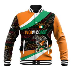 Ivory Coast Elephants Football Baseball Jacket Soccer with Tribal Pattern - African Pride