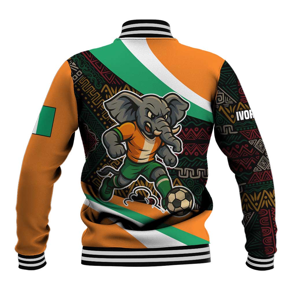 Ivory Coast Elephants Football Baseball Jacket Soccer with Tribal Pattern - African Pride