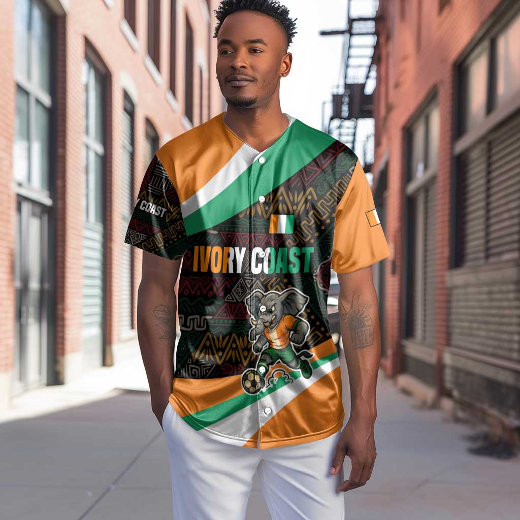 Ivory Coast Elephants Football Baseball Jersey Soccer with Tribal Pattern - African Pride